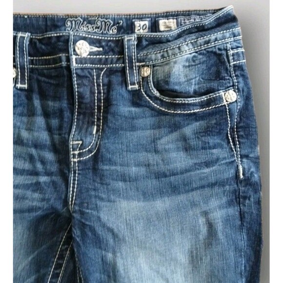 Miss Me Standard Skinny Rhinestone Bling Jeans Dark Wash Size 30 - Picture 4 of 8